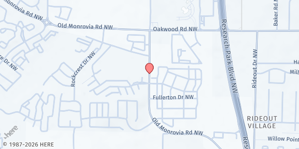 Map showing West Huntsville Church of Christ at 1519 Old Monrovia Rd. NW, Huntsville, AL