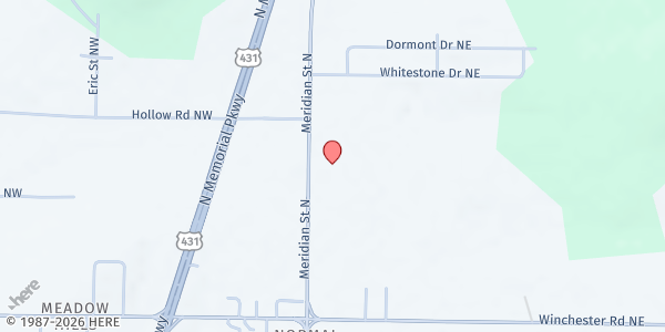 Map showing Women of Excellence Fellowship - Gate Church at 5074 Meridian St. N., Huntsville, AL