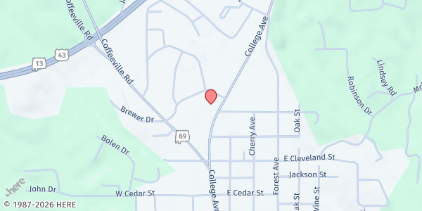 Map showing Lifeline Outreach Ministries at 1201 College Ave., Jackson, AL