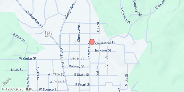 Map showing Touched By The Anointed Worldwide Ministries at 910 Forest Ave., Jackson, AL