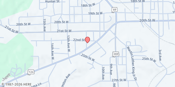 Map showing Westside Baptist Church at 1101 West 22nd Street, Jasper, AL