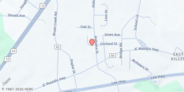 Map showing Word Fellowship at 101 CR 426, Killen, AL