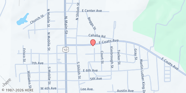 Map showing Bethel Baptist Association at 308 E. Coats Ave., Linden, AL