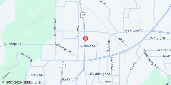 Map showing Lineville Baptist Church at 60315 Hwy 49, Lineville, AL