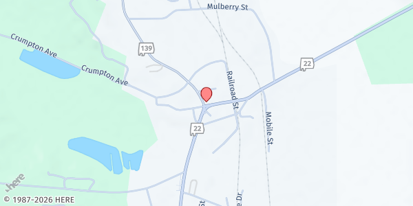 Map showing Maplesville Baptist Church at 9391 AL-22, Maplesville, AL