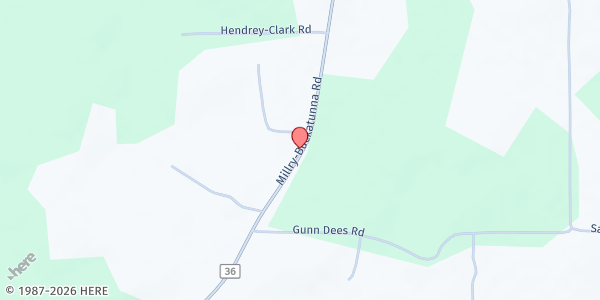 Map showing Copeland Assembly of God at 468 Buckatunna Millry Rd, Millry, AL