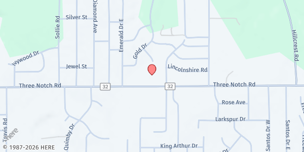 Map showing Calvary Assembly of God at 6800 Three Notch Rd., Mobile, AL