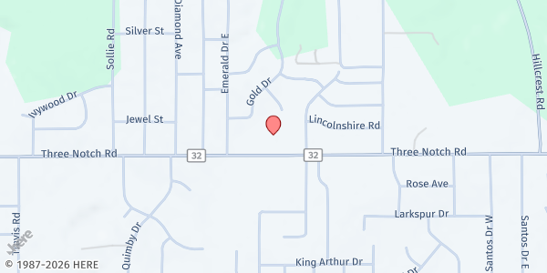 Map showing Calvary Assembly of God at 6800 Three Notch Rd., Mobile, AL