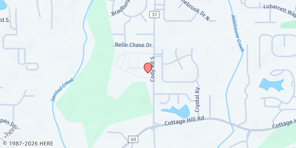 Map showing Dayspring Baptist Church at 2200 Cody Rd., Mobile, AL