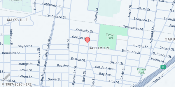 Map showing First Baptist Church of Baltimore Street at 1200 Baltimore St., Mobile, AL