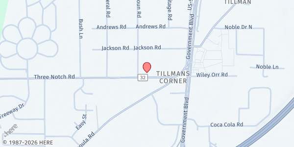 Map showing First Baptist Church of Tillmans Corner at 5660 Three Notch Rd., Mobile, AL
