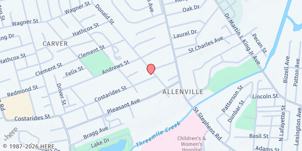 Map showing Greater MorningStar Baptist Church at 401 Donald St., Mobile, AL