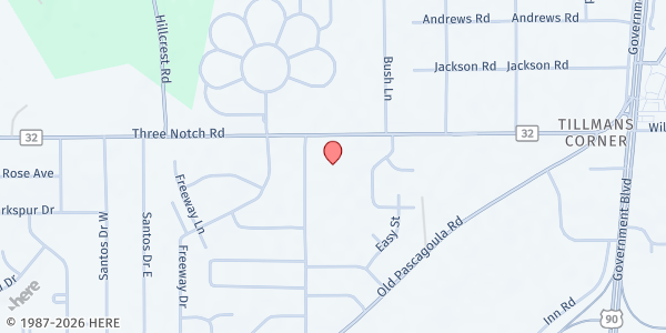 Map showing Griggs Elementary School at 6001 Three Notch Rd, Mobile, AL