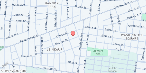 Map showing Leinkauf Elementary at 1410 Monroe St, Mobile, AL