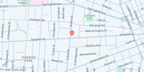 Map showing Loaves and Fish at 1260 Dauphin Street, Mobile, AL