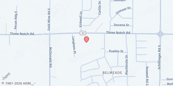 Map showing Meadowlake Elementary at 8251 Three Notch Rd, Mobile, AL