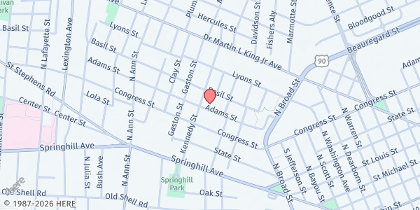 Map showing Mt. Zion Baptist Church at 1012 Adams St., Mobile, AL