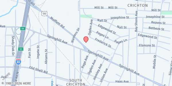 Map showing New Beginning Church of God at 3106 Moffett Rd., Mobile, AL