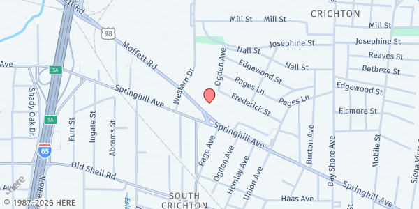 Map showing New Beginnings Church of the Gulf Coast at 3106 Moffett Rd., Mobile, AL