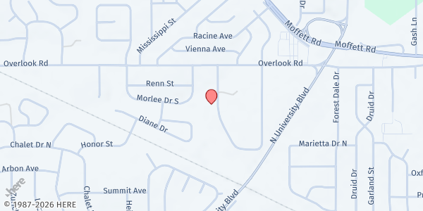 Map showing New Birth Community Church at 1329 Frst Ridge Rd. W., Mobile, AL