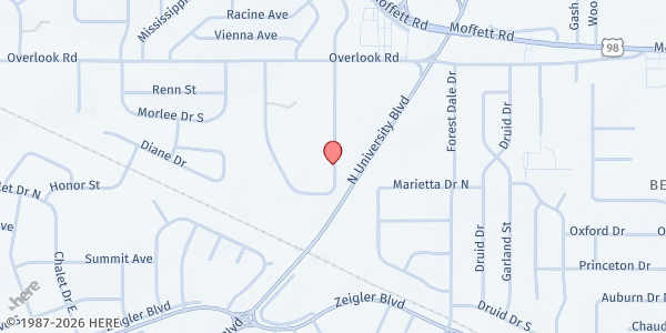 Map showing New Birth Community Church at 1329 E Forest Ridge Rd, Mobile, AL