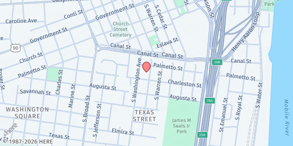 Map showing New Hope Outreach Ministries at 308 S Dearborn St, Mobile, AL