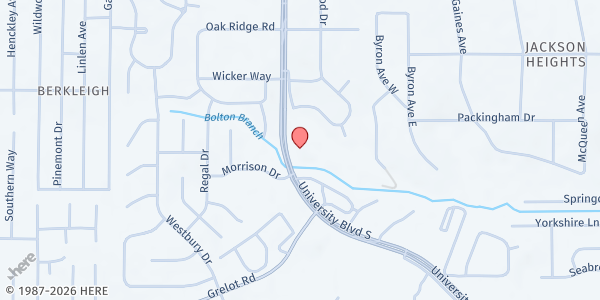 Map showing Regency Church of Christ at 501 S. University Blvd., Mobile, AL