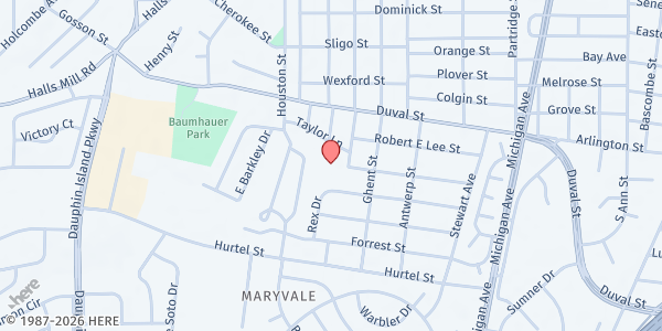 Map showing Revelation Missionary Baptist Church at 1711 Taylor Ln., Mobile, AL
