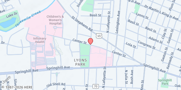 Map showing Serving Our Unique People (S.O.U.P.) - Mobile at 1320 Center St., Mobile, AL