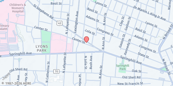 Map showing Serving Our Unique People - SOUP at 1320 Center Street, Mobile, AL