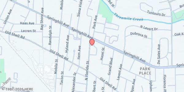 Map showing Spring Hill Avenue UMC at 2519 Springhill Ave., Mobile, AL