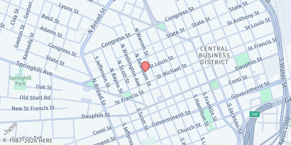 Map showing St. Louis Street Missionary Baptist Church at 108 N. Dearborn St., Mobile, AL
