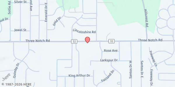 Map showing St. Vincent de Paul Parish - Mobile at 6625 Three Notch Rd., Mobile, AL