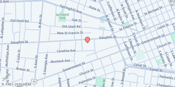 Map showing The Salvation Army - Coastal Alabama at 1009 Dauphin St., Mobile, AL