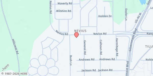 Map showing Tillman's Corner Senior Center at 5863 Nevius Rd., Mobile, AL