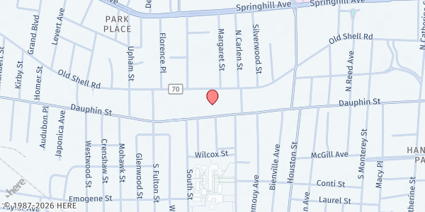 Map showing Trinity Episcopal Church at 1900 Dauphin St., Mobile, AL