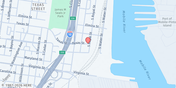 Map showing Walk by Faith Christian Ministries at 1110 Texas St., Mobile, AL