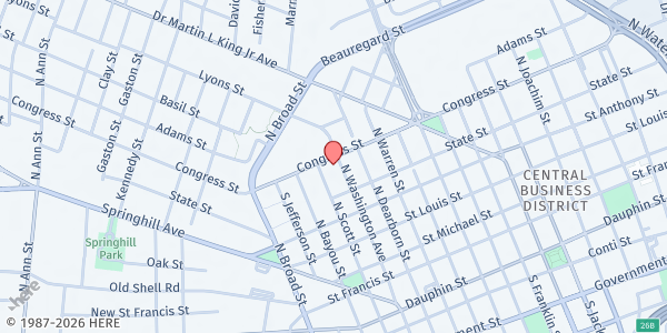 Map showing Waterfront Rescue Mission at 279 N. Washington Ave., Mobile, AL