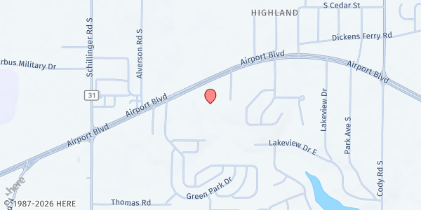 Map showing West Mobile Baptist Church at 7501 Airport Blvd., Mobile, AL