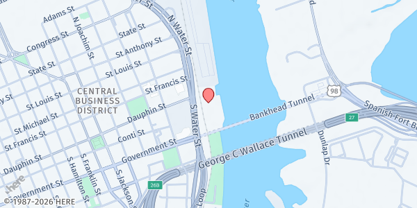 Map showing workinmobile.com at 1 S Water St, Mobile, AL