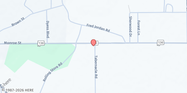 Map showing Excel Assembly of God at 1014 AL-136, Monroeville, AL