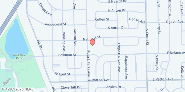 Map showing Beulah Baptist Church at 3703 Rosa L Parks Ave., Montgomery, AL