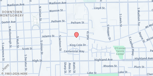 Map showing Community Action Agency - Montgomery at 1066 Adams Ave., Montgomery, AL