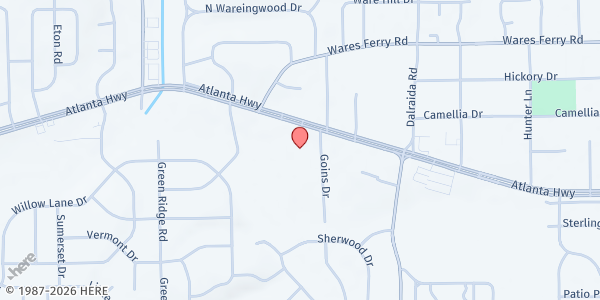 Map showing Dalraida Church of Christ at 3740 Atlanta Hwy., Montgomery, AL