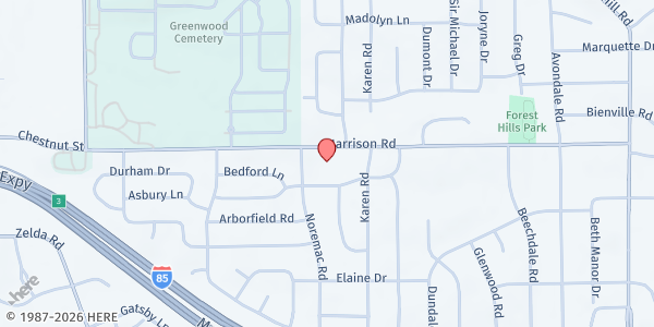 Map showing Eternal Fountain Ministries at 3368 Harrison Rd., Montgomery, AL