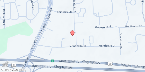 Map showing Fresh Oil Revival Center at 6004-D E. Shirley Ln., Montgomery, AL