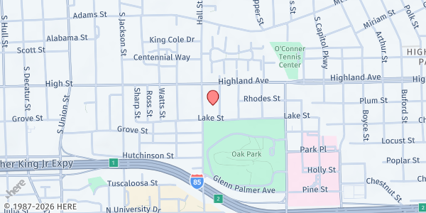 Map showing Maggie Street Baptist Church at 642 Maggie St., Montgomery, AL