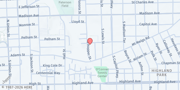 Map showing Pilgrim Rest Baptist Church at 1550 E. Washington St., Montgomery, AL