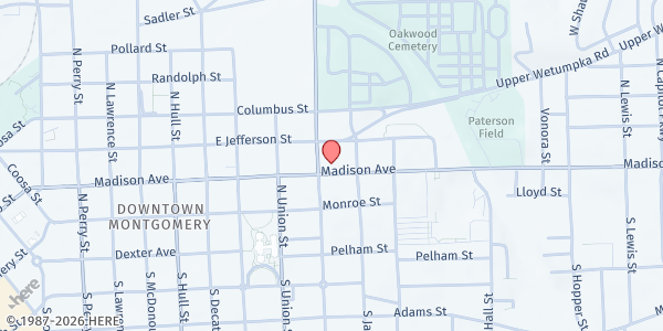Map showing St. John's AME Church at 807 Madison Ave., Montgomery, AL