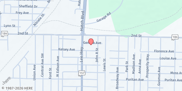 Map showing Highland Park Church of Christ - Samaritan House at 602 Geneva Ave, Muscle Shoals, AL